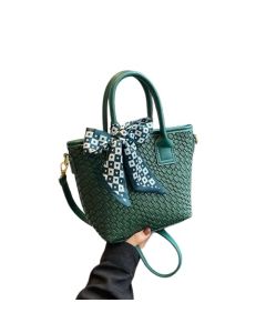 Hellion Woven Vegan Leather Crossbody Bag for Women – Compact Sling Purse with Bow Detail, Stylish Shoulder Handbag (19x25x7.6 cm)