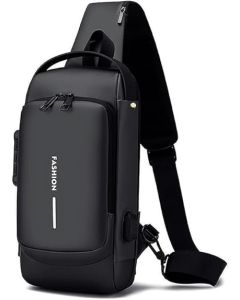 Hellion Sling Crossbody Bag with USB Charging Port – Anti-Theft, Waterproof Travel Shoulder Bag | Black Assorted