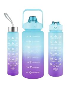 Hellion 3-in-1 Motivational Water Bottle Set – BPA-Free Plastic Leakproof Bottles with Time & Capacity Marker (2L + 900ml + 300ml)