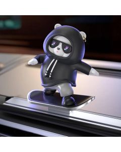 Hellion Skateboarding Panda Car Dashboard Ornament – Fun Moving Interior Decoration, Black & White