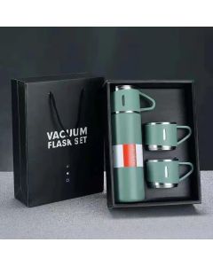 Hellion Vacuum Flask Set – 500ml Stainless Steel Insulated Bottle with 2 Cups in Gift Box (Beige)