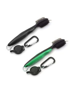Hellion SuperKleen Golf Club Dual-Sided Brush with Groove Cleaner (Pack of 2) | Retractable Zip-Line & Aluminum Carabiner | Premium Cleaning Tool for Clubs and Grooves