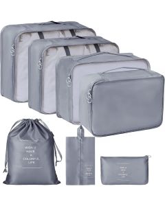 Hellion 7-Piece Travel Organiser Set – Packing Cubes with Laundry Bag, Toiletry Bag, Shoe Bag & Accessory Pouches | Grey Assorted