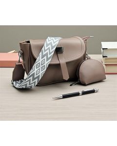 Hellion Women’s Compact Sling Bag – Brown Crossbody Purse with Adjustable Geometric Strap (13x18 cm)