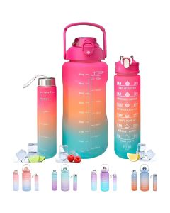 Hellion Silicone Motivational Water Bottle Set of 3 – BPA-Free Sippers with Time Marker & Mobile Holder (2L + 900ml + 300ml, Multi Shades)