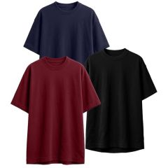 Hellion Men's 100% Pure Cotton Oversized T-Shirt Combo, Drop Shoulder Baggy Fit, Half Sleeve, Round Neck, Plain Solid, Multicolor, Pack of 3