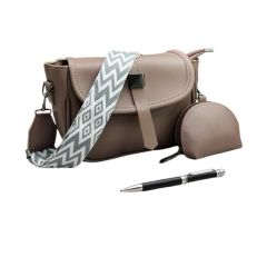 Hellion Women’s Sling Bag 13x18 cm – Compact Brown Crossbody Purse with Adjustable Geometric Strap for Daily & Travel Use