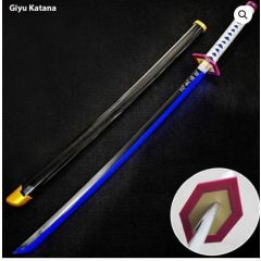 Demon Slayer Giyu Wooden LED Katana 104cm – Anime Cosplay Sword with Light-Up Blade