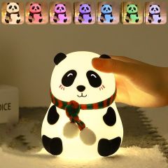 Panda Night Light – 7-Colour LED Touch Lamp, Rechargeable Silicone Nursery Bedside Lamp with Scarf | Cute Kids Room Decor