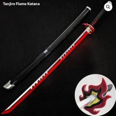 Tanjiro Flame Wooden LED Katana 104cm – Demon Slayer Anime Cosplay Sword with Light-Up Blade